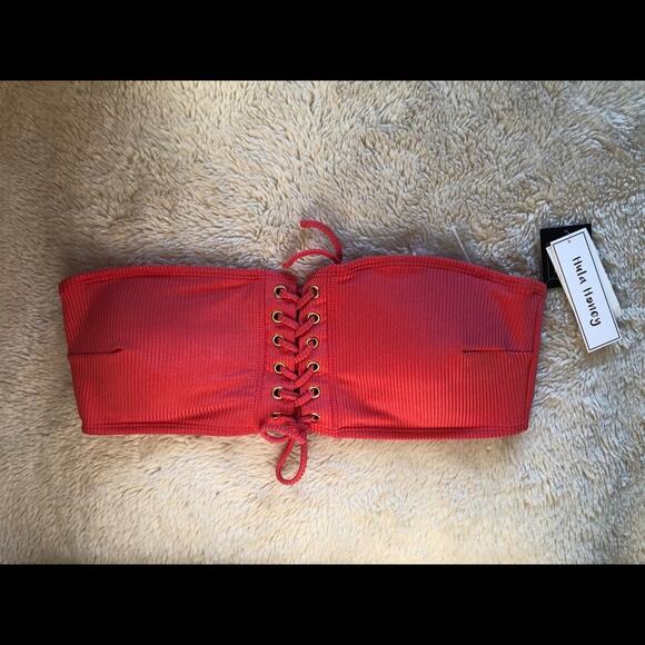 Hula Honey Rib Lace-Up Bandeau Bikini Top-L - Picture 2 of 5